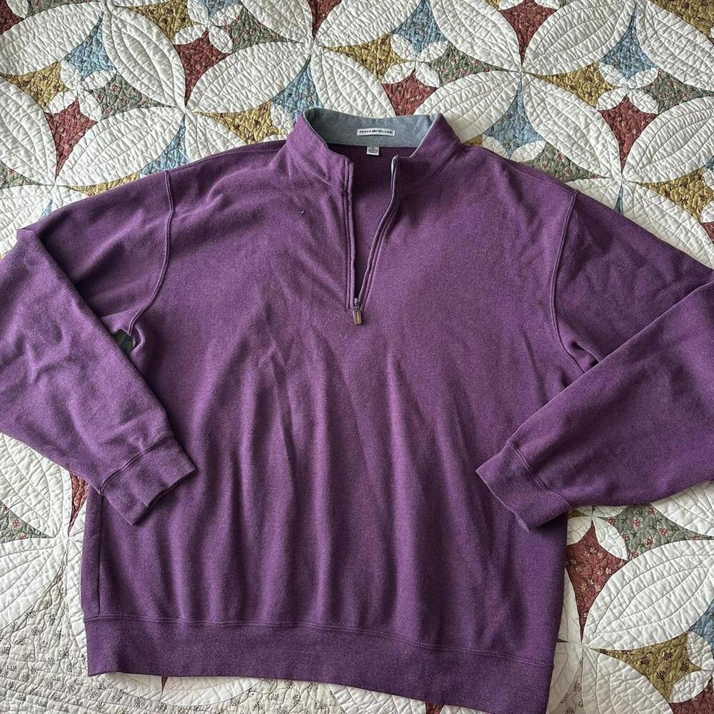 Peter Millar purple 100% cotton quarter zip sweater Size XL golf preppy easter